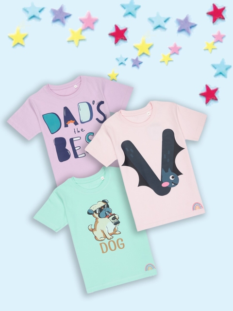 

Tossido Kids Sea Green & Purple Typography 3 Printed T-shirt