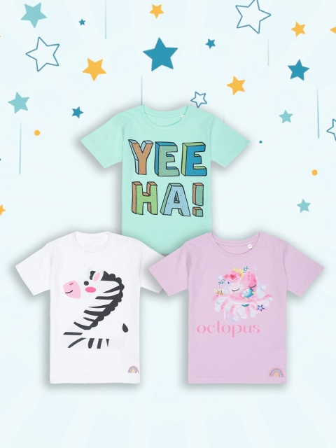 

Tossido Kids Pack of 3 Pink & White Typography Printed T-shirt