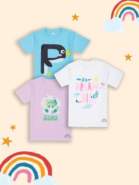 

Tossido Set of 3 Kids Unisex Graphic Printed Pure Cotton T-shirts, Blue