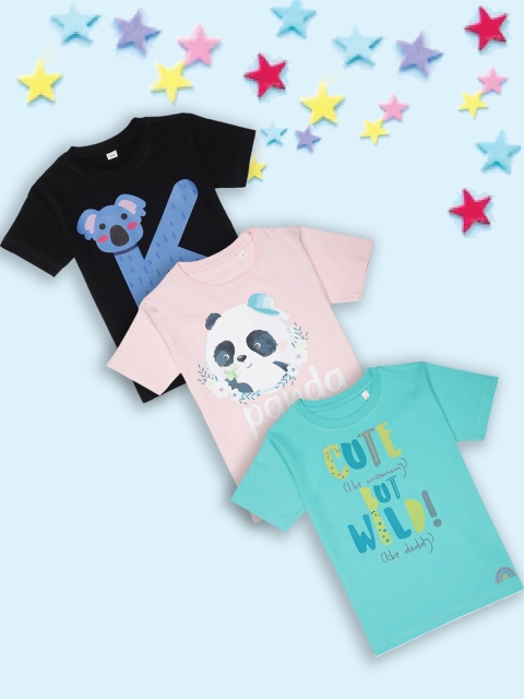 

Tossido Kids Pack of 3 Printed Pure Cotton T-shirts, Turquoise blue