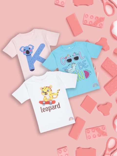 

Tossido Kids Pack of 3 Printed Pure Cotton T-shirts, Blue