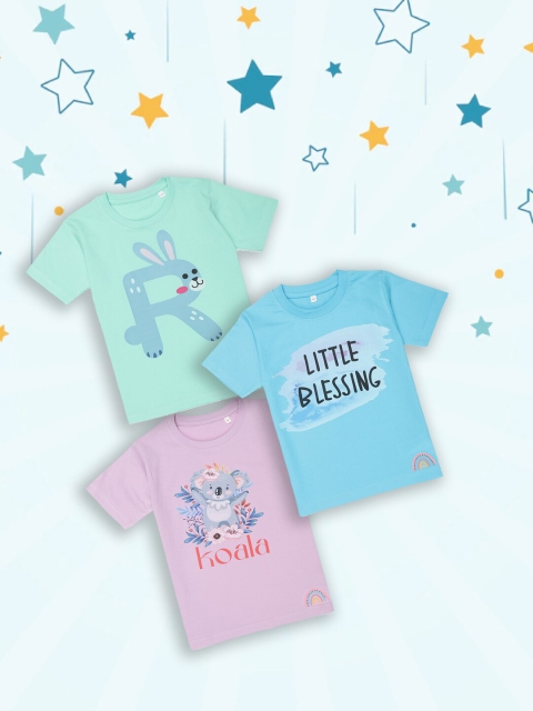 

Tossido Pack Of 3 Kids Typography Printed T-shirt, Blue