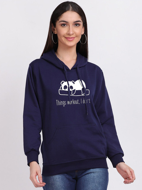 

Mad Over Print Women Navy Blue Printed Hooded Sweatshirt