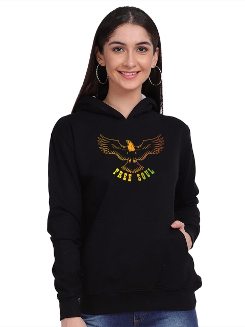 

Mad Over Print Women Black Printed Hooded Sweatshirt