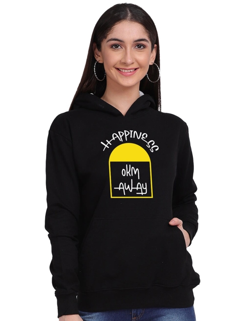 

Mad Over Print Women Black Printed Hooded Sweatshirt