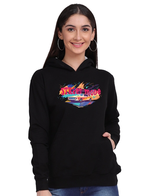 

Mad Over Print Women Black Printed Hooded Sweatshirt