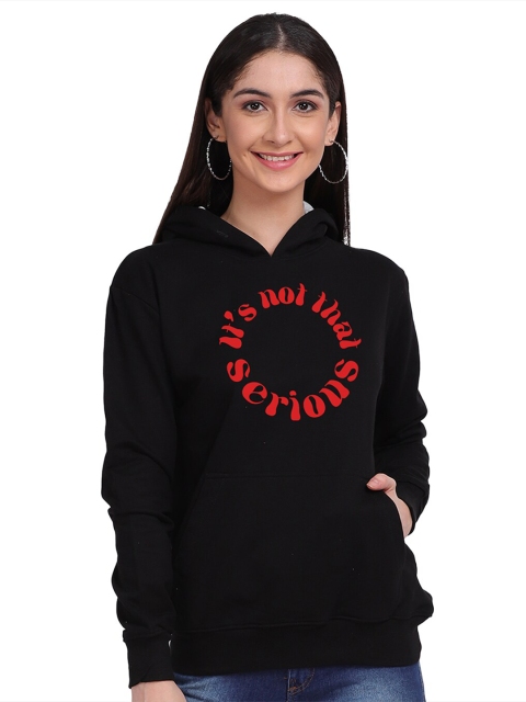 

Mad Over Print Women Black Printed Hooded Sweatshirt