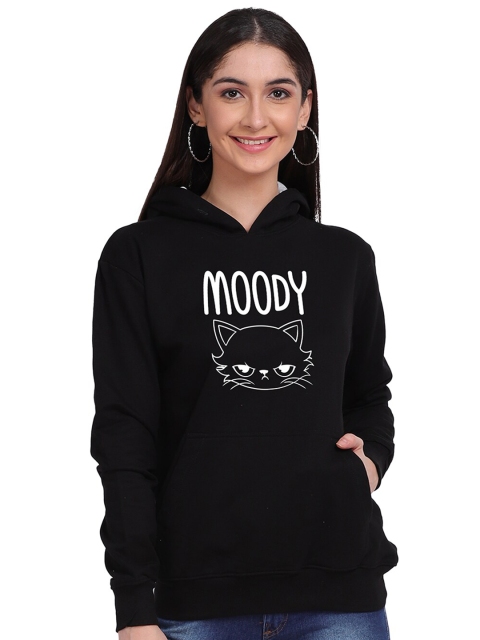 

Mad Over Print Women Black Printed Hooded Sweatshirt