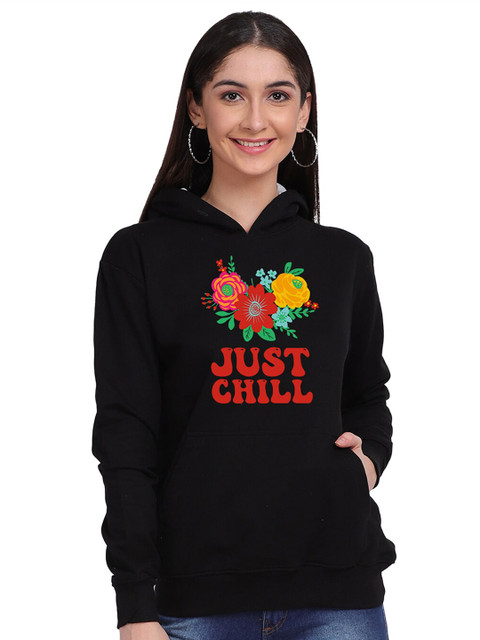 

Mad Over Print Women Black Printed Hooded Sweatshirt