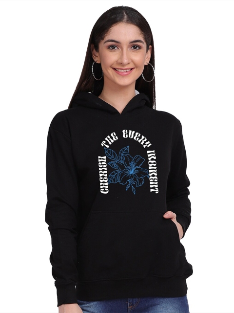 

Mad Over Print Women Black Printed Hooded Sweatshirt