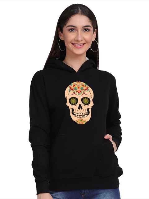 

Mad Over Print Women Black Printed Hooded Sweatshirt