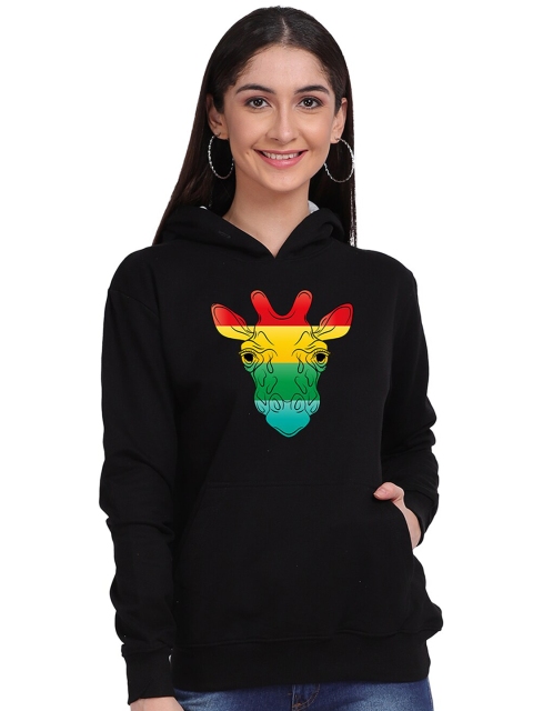 

Mad Over Print Women Black Printed Hooded Sweatshirt