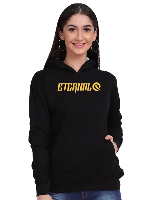 

Mad Over Print Women Black Printed Hooded Sweatshirt