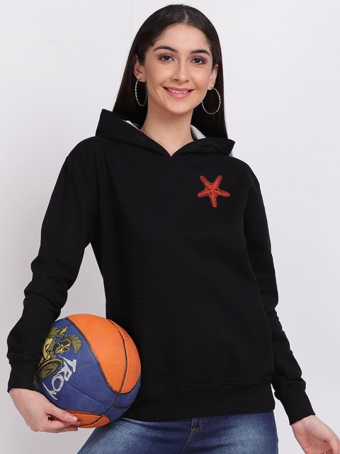 

Mad Over Print Women Black Printed Hooded Sweatshirt