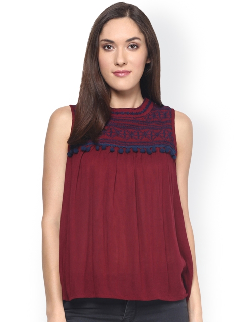 

MIWAY Women Maroon Solid Top