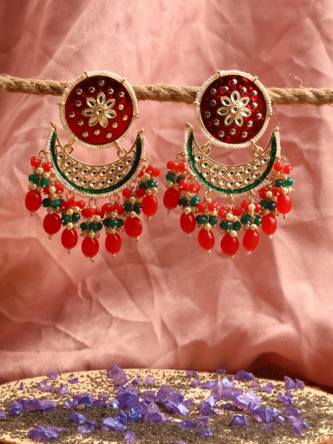 

Vita Bella Red & Gold-Plated Crescent Shaped Chandbalis Earrings