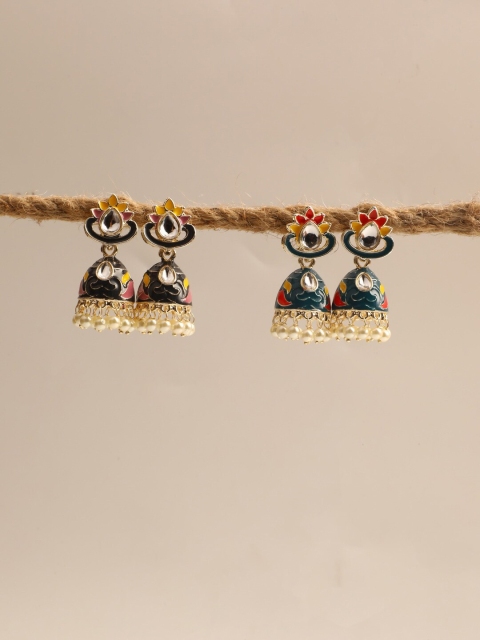 

Vita Bella Blue & Black Gold Plated Dome Shaped Jhumkas Earrings