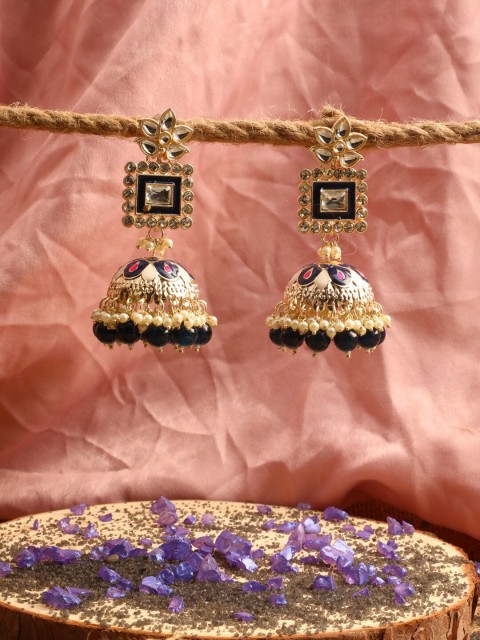 

Vita Bella Gold-Toned & Black Circular Jhumkas Earrings
