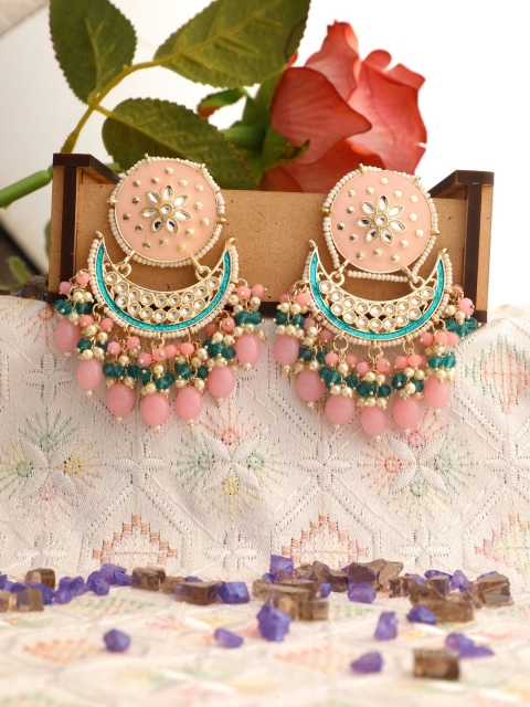 

Vita Bella Gold-Plated Peach & Green Circular Chandbalis Earrings
