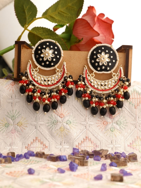 

Vita Bella Women Black & Red Studded Gold Plated Circular Chandbalis Earrings