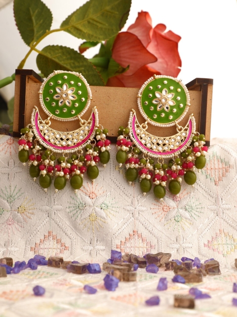 

Vita Bella Gold-Plated & Olive Green Circular Chandbalis Earrings