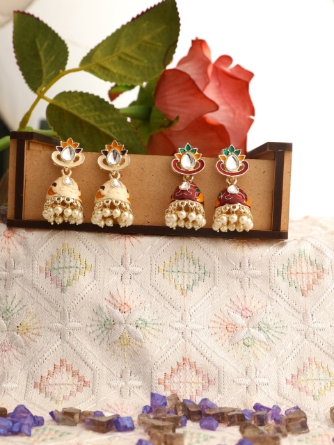 

Vita Bella Women Cream-Coloured & Maroon Set Of 2 Circular Jhumkas Earrings