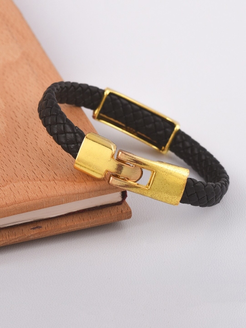 

Tistabene Men Gold-Toned & Black Handcrafted Gold-Plated Wraparound Bracelet