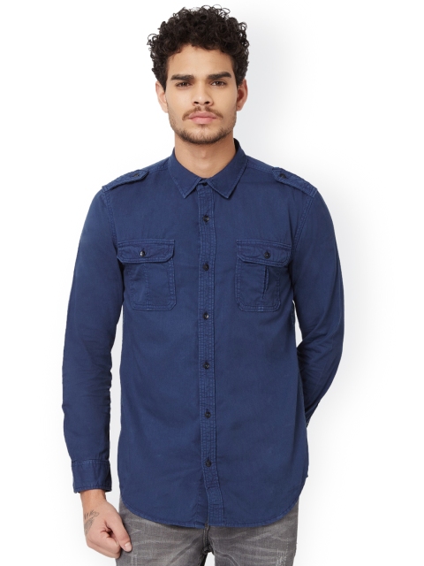 

Breakbounce Men Navy Slim Fit Solid Casual Shirt, Navy blue