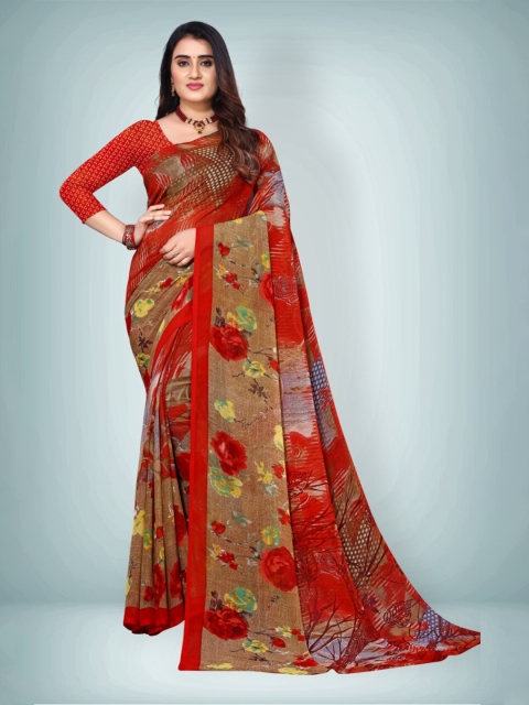 

Abhilasha Red & Green Floral Pure Georgette Saree