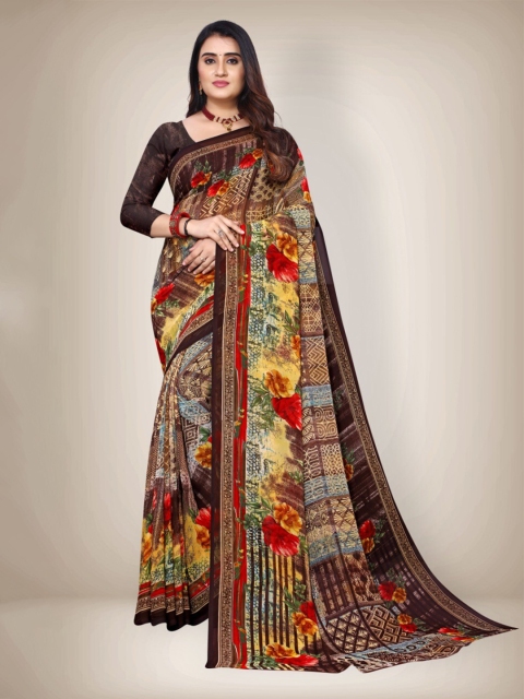 

Abhilasha Brown & Red Ethnic Motifs Pure Georgette Saree