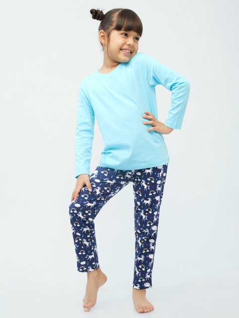 

frangipani Girls Pack Of 2 White & Blue Printed T-shirt with Pyjamas