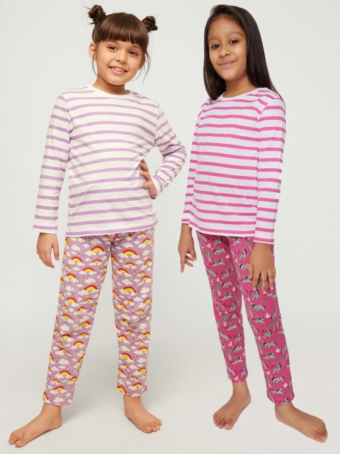 

frangipani Girls Pack of 2 Pink & Purple Printed T-shirt with Pyjamas