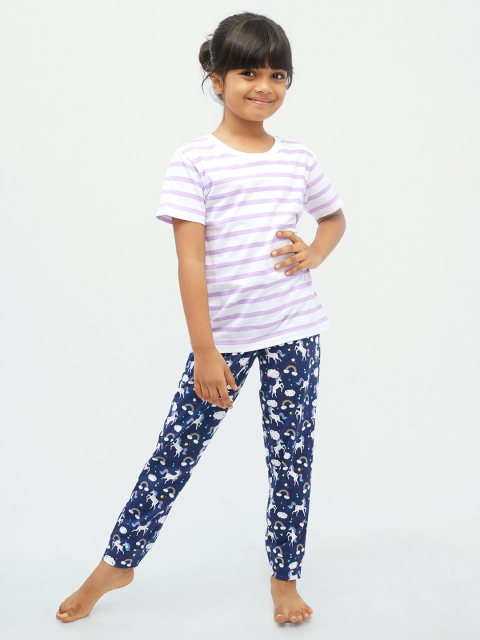 

frangipani Girls Blue & Purple Pack Of 2 Printed Pure Cotton Night suit