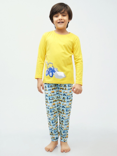 

frangipani Boys Set of 2 Yellow & Red Printed Pure Cotton Top with Pyjamas