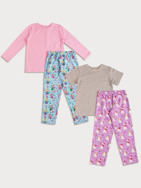 

frangipani Girls Pack of 2 Pink & Blue Printed Top with Pyjamas