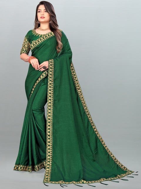 

TEREZA Green & Gold-Toned Floral Embroidered Silk Blend Saree