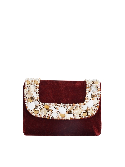 

INAAYA Women Maroon & White Embellished Foldover Clutch