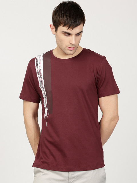 

ether Men Maroon Printed Round Neck T-shirt