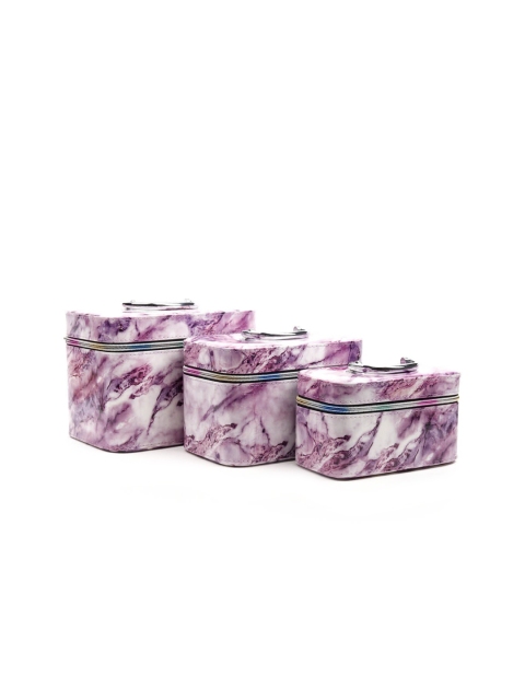 ODETTE Purple Textured PU Pack of 3 Bucket Handheld Bag