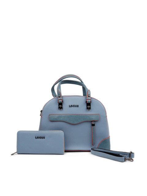 

ODETTE Blue Textured PU Structured Handheld Bag with Tasselled