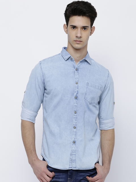 

LOCOMOTIVE Men Blue Slim Fit Faded Denim Casual Shirt