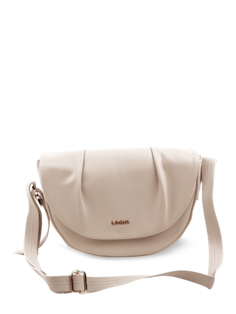 

ODETTE Cream-Coloured PU Half Moon Sling Bag with Tasselled