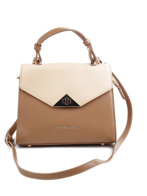 

ODETTE Women Beige Colourblocked PU Oversized Structured Shoulder Bag