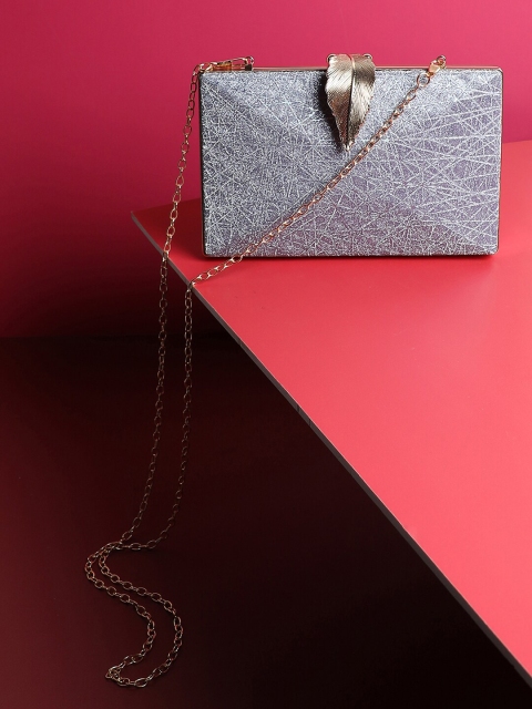 

HAUTE SAUCE by Campus Sutra Silver-Toned Textured Box Clutch