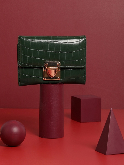 

HAUTE SAUCE by Campus Sutra Women Green Textured PU Three Fold Wallet