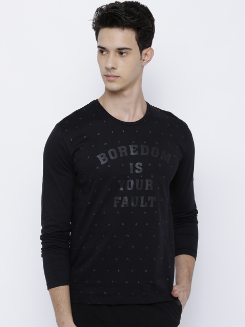 LOCOMOTIVE Men Black Printed Slim Fit T-shirt