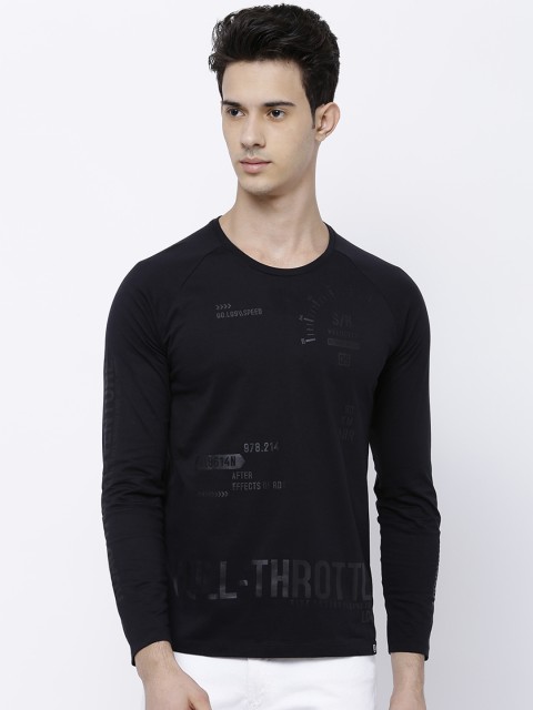 

LOCOMOTIVE Men Black Printed Slim Fit Pure Cotton T-shirt