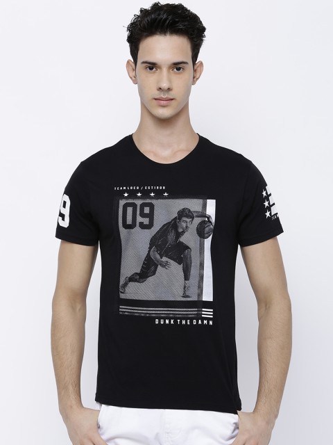 

LOCOMOTIVE Men Black Printed Round Neck T-shirt