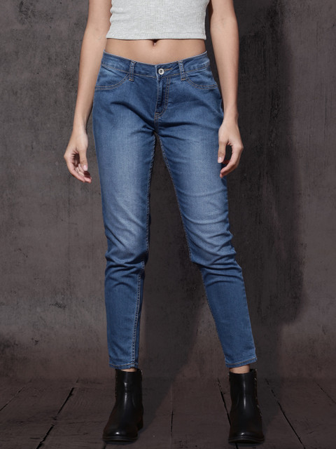 

Roadster Women Blue Super Skinny Fit Mid-Rise Clean Look Stretchable Cropped Jeans