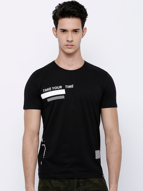 

LOCOMOTIVE Men Black Printed Round Neck T-shirt
